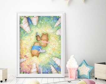 Cute bear A5 nursery print - watercolour forest illustration - nursery art print - nursery gift - nature print - childrens bedroom print
