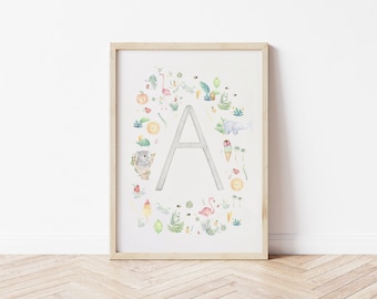 Personalized Tropical Watercolor Painting – Baby Name Initial Nursery Art