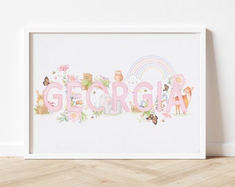 Personalised Baby Name Painting nursery gift FONT 1 - watercolour painting-baby name print nursery gift-nursery print-children's bedroom art