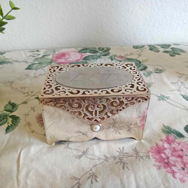 Vintage Mirrored Look Tiny Jewelry Box, Silver Plated Ornate Mini Box for Jewels, Cute Unique Boho Jewelry Box, Adorable Very Small Box