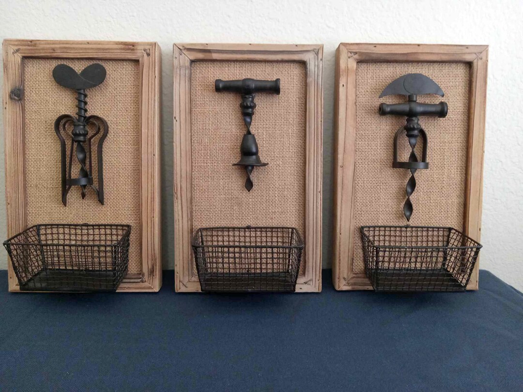 Farmhouse Rustic Corkscrew Wall Art Set of Three Decorative Etsy