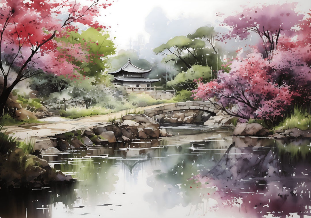 Japanese Wall Art Japanese Garden Boho Zen Garden Japanese Etsy