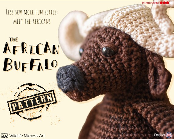 African Buffalo Amigurumi Pattern - Less Sew More Fun Series Crochet Toy Photo Tutorial English PDF and Printer-Friendly File