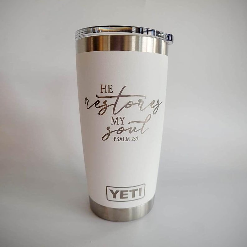 He Restores My Soul Engraved Christian YETI Tumbler | Scripture | Christian Gift | Bible Verse | Inspirational | Psalm 23:3 | Scripture GIft bild 7