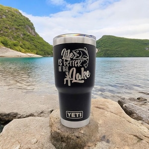 Life is Better at the Lake Engraved Fishing Rambler Tumbler | Father&#39;s Day Gift | Fishing YETI | Dad Gift | Funny Fishing | Fish Mug Gift