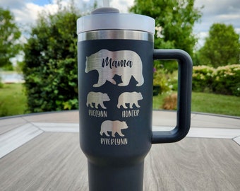 Mama Bear with Cubs Laser Engraved 40oz Dupe | Mother's Day | Engraved Tumbler | Mom Christmas Gift | Birthday | Best Mom Ever