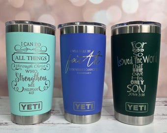 Vaso YETI Rambler cristiano con escrituras grabadas. Regalo cristiano. YETI cristiano. Versículo bíblico. Taza religiosa. Fe. Taza religiosa.