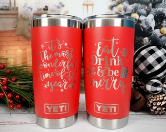Eat, Drink & Be Merry Engraved Christmas YETI Rambler Tumbler