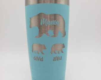 Mama Bear with Cubs Engraved Polar Camel Tumbler | Mother's Day Engraved Tumbler |#1 Mom | Mother's Day Personalized Gift | Best Mom Gift