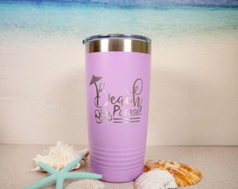 Beach Please Engraved Polar Camel Tumbler | Summer Tumbler Can Cooler | Personalized Beach Tumbler Water Bottle | Beach Life | Cruise Pool