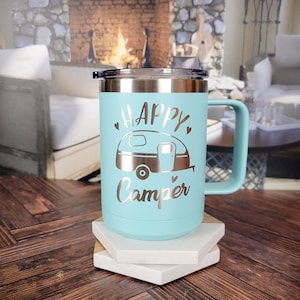 Happy Camper Engraved Polar Camel 15oz Mug Camping Gift Personalized Gift Camp Life Travel Tumbler Tent Camp RV Camper Campers image 1