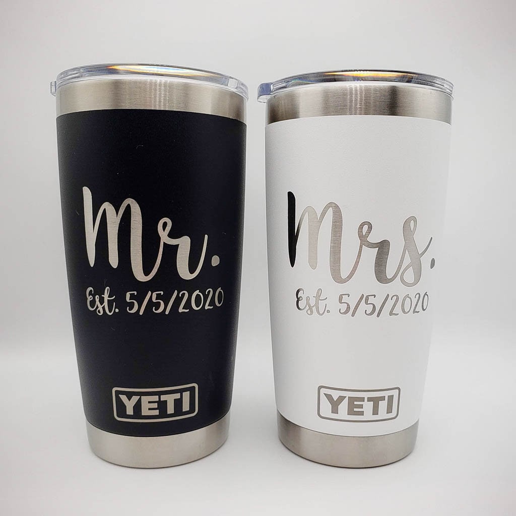 Mr and Mrs Established Tumbler Set – Engraved Stainless Steel Tumbler,  Stainless Cup, Wedding Gift – 3C Etching LTD