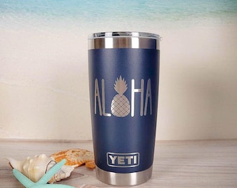 Aloha Pineapple Engraved YETI Rambler Tumbler | Engraved YETI Cup | Tropical Vacation Tumbler | Cruise Girls Trip | YETI Mug | Beach Hawaii