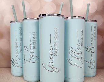 Personalized Bridesmaid Engraved 20oz Skinny Tumbler | Stainless Steel Insulated | With Straw | Custom Skinny | Wedding Party Gift