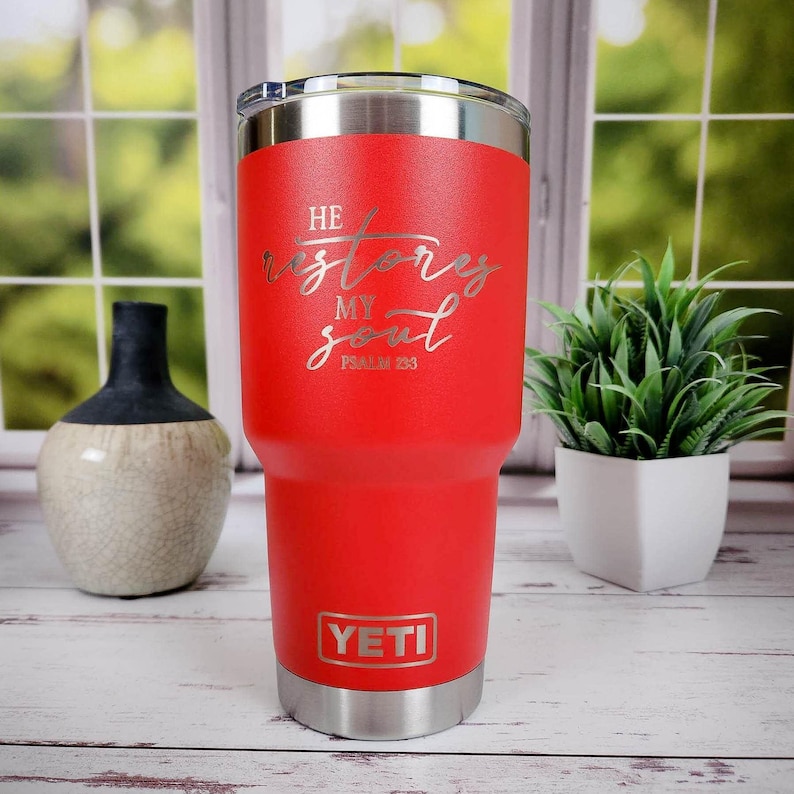 He Restores My Soul Engraved Christian YETI Tumbler | Scripture | Christian Gift | Bible Verse | Inspirational | Psalm 23:3 | Scripture GIft bild 6