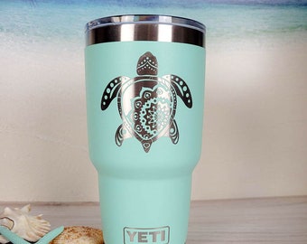 Sea Turtle Mandala Engraved YETI Rambler Tumbler | Engraved Tumbler | Engraved YETI Cup | Vacation Cruise Tumbler | Ocean Beach