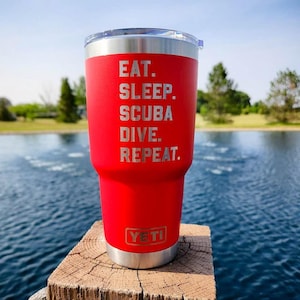 Eat Sleep Scuba Dive Repeat Engraved YETI Rambler Tumbler | Engraved Travel Mug | Water Sports Mug | Scuba Diver Gifts | Scuba Diving