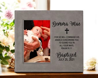 Personalized Baptism Engraved Picture Frame | Custom Baptism Gift | Leatherette | Christening Gift | Keepsake | Dedication | Goddaughter