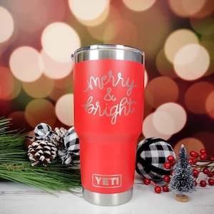 Merry & Bright Engraved Christmas YETI Rambler Tumbler | Winter Holiday Tumbler | Christmas Gift | Christmas YETI Mug | Holiday Mug