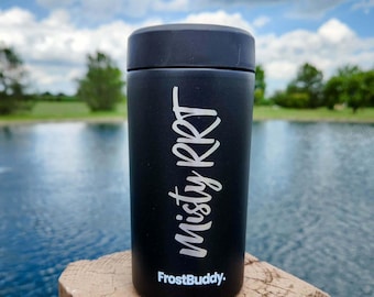 Personalized Engraved Frost Buddy Universal Can Cooler | Insulated Stainless Steel Holder | Slim Can | 12oz | 16oz | Tall Bottle Cooler