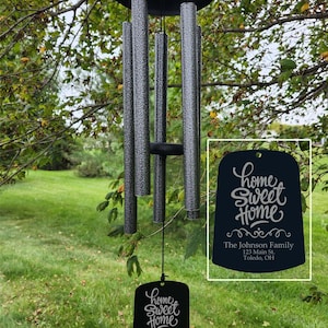 Home Sweet Home Personalized Engraved Wind Chime | Housewarming Gift | New Home Gift | Closing Gift | Garden Wind Chime | New Homeowner