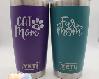 Cat Mom Engraved YETI Rambler Tumbler | Rescued Mama | Dog Mom | Fur Mom | Cute Cat Lover Gift | Christmas Gift | Dog Lover | Cat Rescue