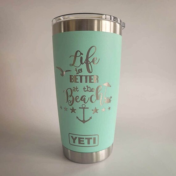 Laser Engraved Authentic YETI Rambler - BEACH MORE WORRY LESS