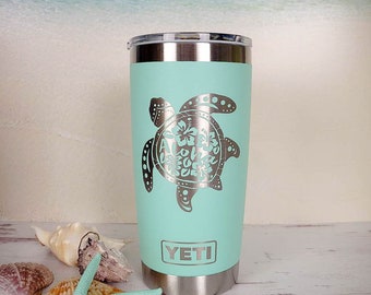 Sea Turtle Aloha Mandala Engraved YETI Rambler Tumbler | Engraved Tumbler | Engraved YETI Cup | Vacation Cruise Tumbler | Ocean Beach