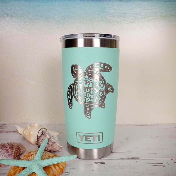 Sea Turtle Aloha Mandala Engraved YETI Rambler Tumbler | Engraved Tumbler | Engraved YETI Cup | Vacation Cruise Tumbler | Ocean Beach