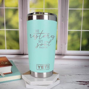 He Restores My Soul Engraved Christian YETI Tumbler | Scripture | Christian Gift | Bible Verse | Inspirational | Psalm 23:3 | Scripture GIft bild 1