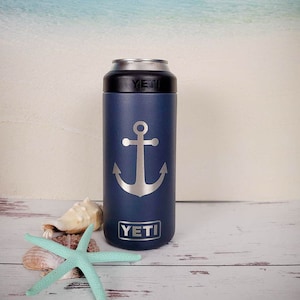 Anchor Engraved YETI Slim 12oz Can Colster | Can Insulator | Custom Gift | Can Cozie | Insulated Can Holder | Summer Drink Cooler | Boating
