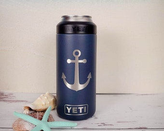 Anchor Engraved YETI Slim 12oz Can Colster | Can Insulator | Custom Gift | Can Cozie | Insulated Can Holder | Summer Drink Cooler | Boating