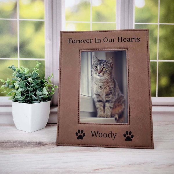 Pet Memorial Engraved Leatherette Picture Frame | Pet Loss Gift | In Memory of | Memorial Frame | Pet Lover | Forever In Our Hearts | Custom