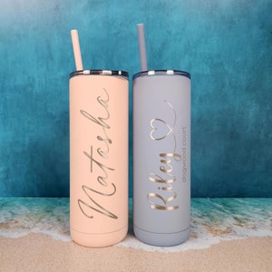 Personalized Engraved 20oz Skinny Tumbler | Stainless Steel Insulated | With Straw | Bridesmaid | Custom Skinny | Wedding Party Gift