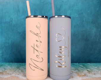 Personalized Engraved 20oz Skinny Tumbler | Stainless Steel Insulated | With Straw | Bridesmaid | Custom Skinny | Wedding Party Gift