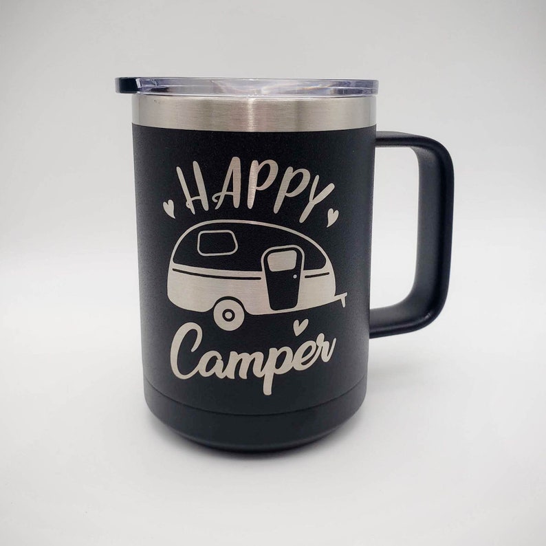 Happy Camper Engraved Polar Camel 15oz Mug Camping Gift Personalized Gift Camp Life Travel Tumbler Tent Camp RV Camper Campers image 2