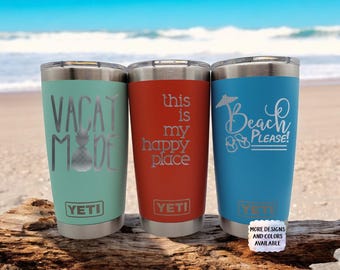 Beach Vacation Engraved YETI Rambler Tumbler | Cruise Mug | Vacation Tumbler | Girls Trip Vacay | Beach Please | Happy Place | Beach Hair