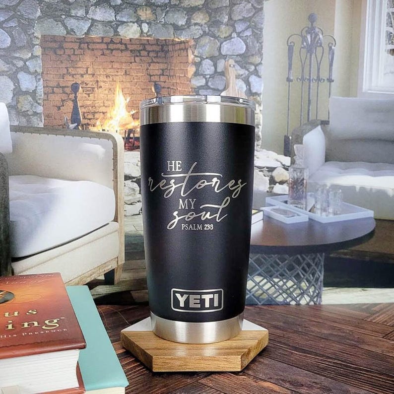 He Restores My Soul Engraved Christian YETI Tumbler | Scripture | Christian Gift | Bible Verse | Inspirational | Psalm 23:3 | Scripture GIft bild 2