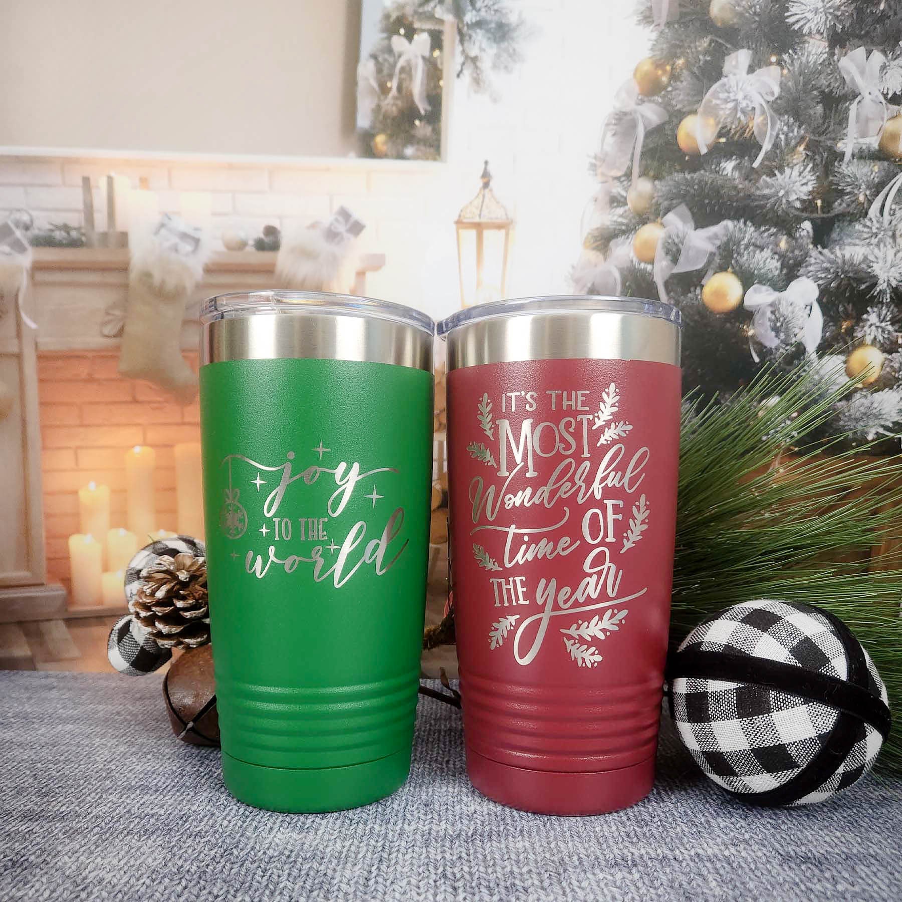 Laser Engraved YETI® or Polar Camel Tumbler - Merry Christmas Wrap-Around  Design