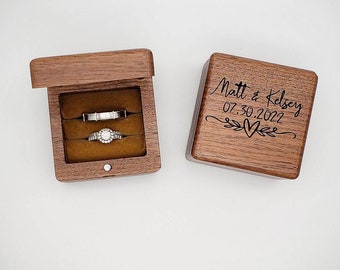 Personalized Engraved Ring Box | Wood Ring Box | Anniversary Gift | Engagement | Proposal | Wedding | Ring Bearer | Ring Holder | Walnut