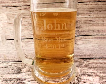 Personalized Engraved Beer Mug | Wedding Gift | Groomsman Gift | Best Man | Engraved Beer Glass | Etched Beer Glass | Personalized Beer Mug