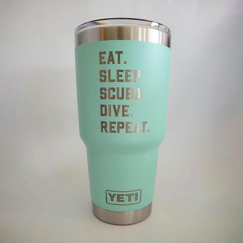 Eat Sleep Scuba Dive Repeat Engraved YETI Rambler Tumbler | Engraved Travel Mug | Water Sports Mug | Scuba Diver Gifts | Scuba Diving image 7