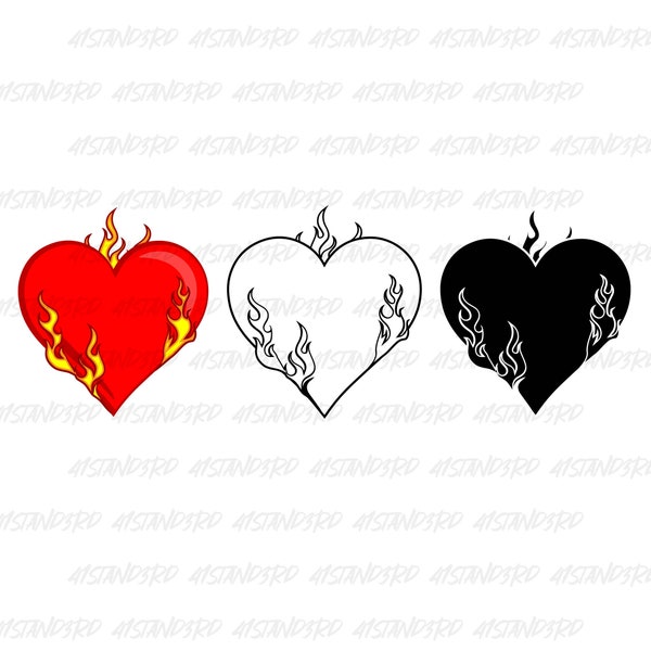 3 Hearts on Fire vector svg - Cut file + pdf png eps dxf jpeg