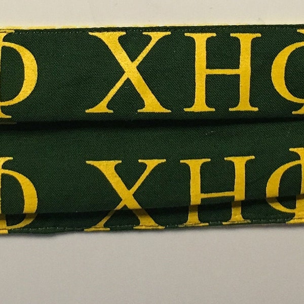 XHO mask with yellow letters, Chi Eta Phi, Sorority, face covering