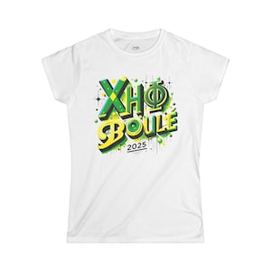 Camiseta feminina estilo softstyle da irmandade Chi Eta Phi da Boule 2025, camiseta com estampa slim fit, vestuário para irmandade feminina, camiseta com letras gregas