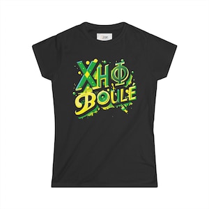 Camiseta feminina estilo softstyle da irmandade Boule 2025 Chi Eta Phi, camiseta com estampa slim fit, vestuário feminino para irmandade, camiseta com letras gregas