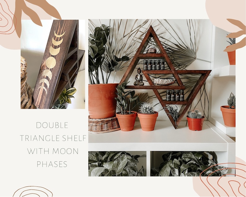 Double Triangle Altar Shelf with moon phases image 1