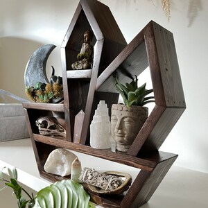 Wood Crystal Altar Shelf with Moon Phase Side Design image 3