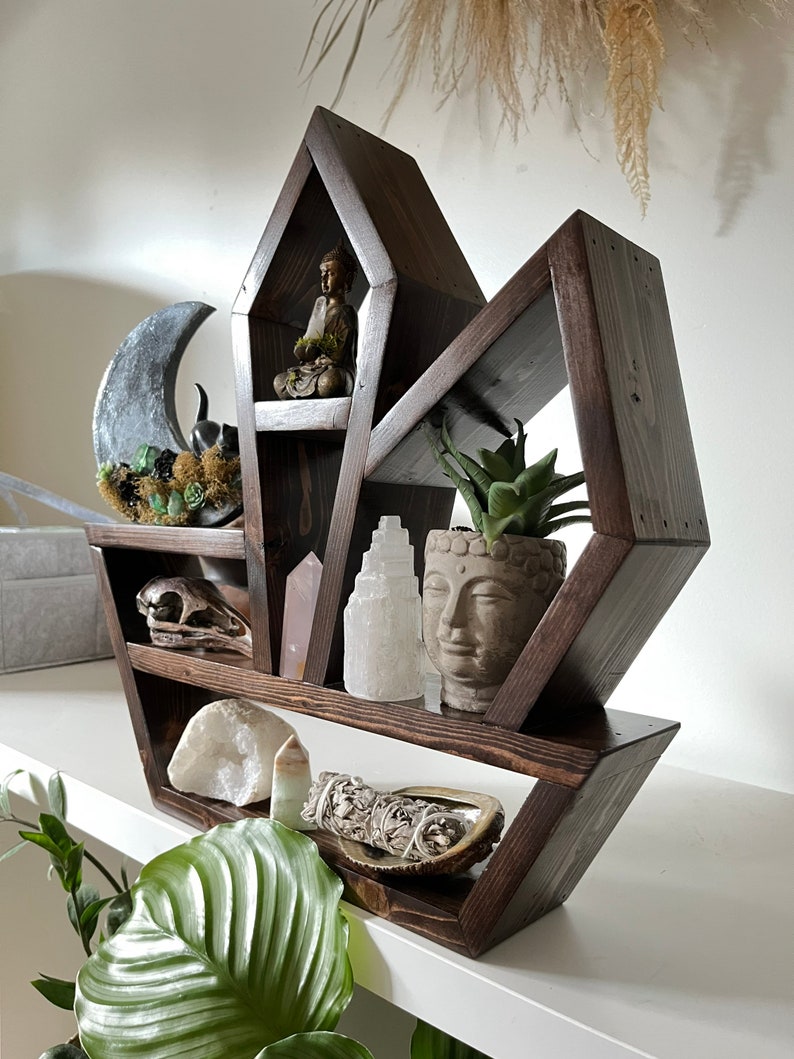 Wood Crystal Altar Shelf with Moon Phase Side Design image 3