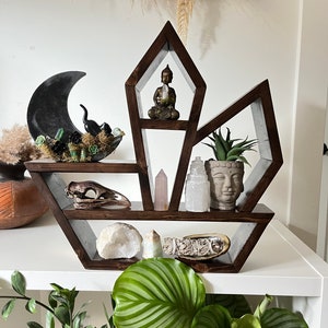 Wood Crystal Altar Shelf with Moon Phase Side Design image 2